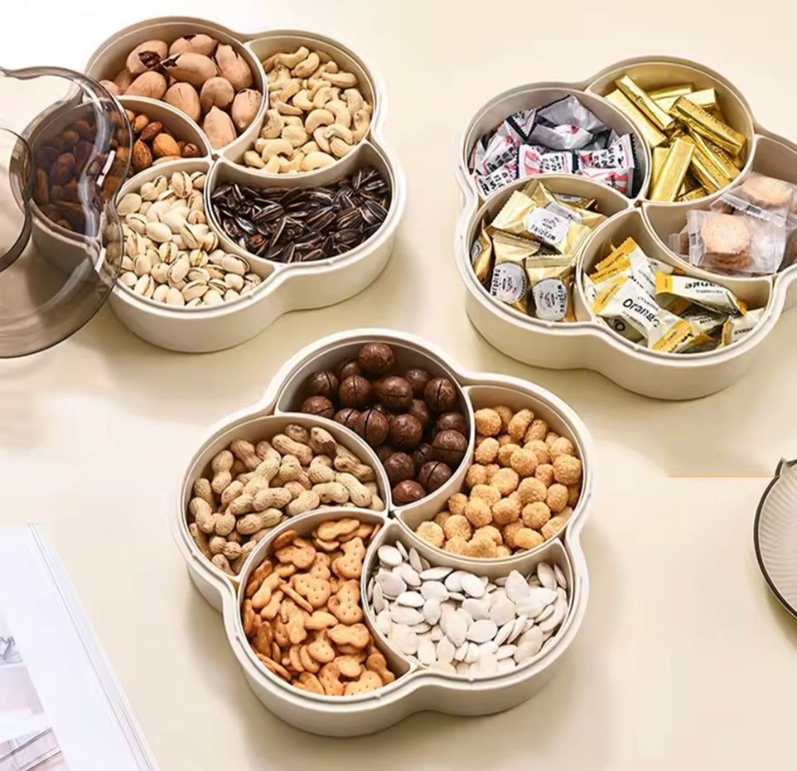 Five Compartments Divided Serving Tray With Lid, Dust Proof Dried Fruit Snack Storage Bowl, Large Capacity Modern Divided Serving Platter Box Five Compartments Divided Serving Tray With Lid, Dust Proof Dried Fruit Snack Storage Bowl, Large Capacity Modern Divided Serving Platter Box